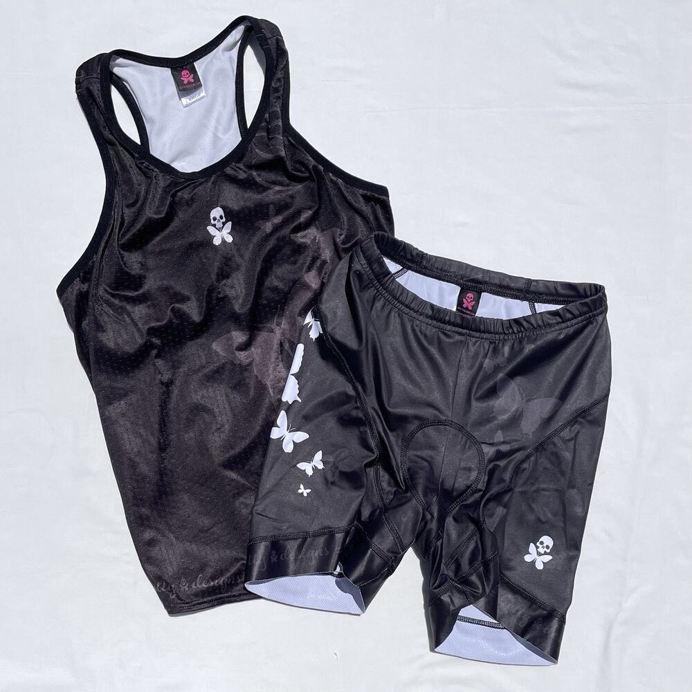 Betty Designs Team Gear Triathlon Set Tank Shorts Womens Lg XL Butterfly Black
